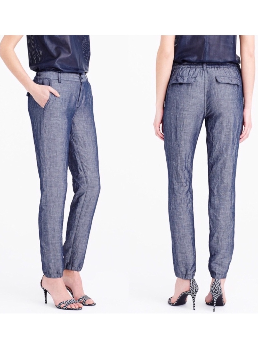 J.Crew Chambray Lightweight Jogger Pants Size 8 NWT Preppy Classic Effortless